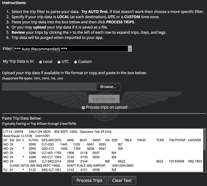 Airline Schedule Importer - Paste Trip Data