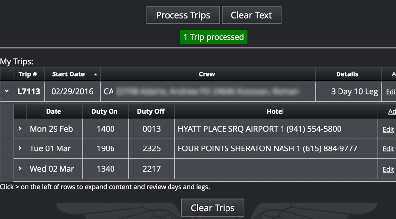 Airline Schedule Importer - Trip Review