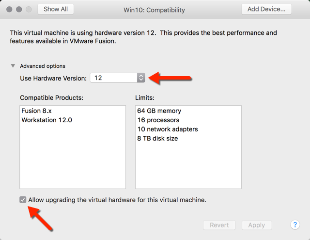 VMWare Fusion Settings - Compatibility