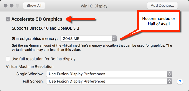 VMWare Fusion Settings - Display