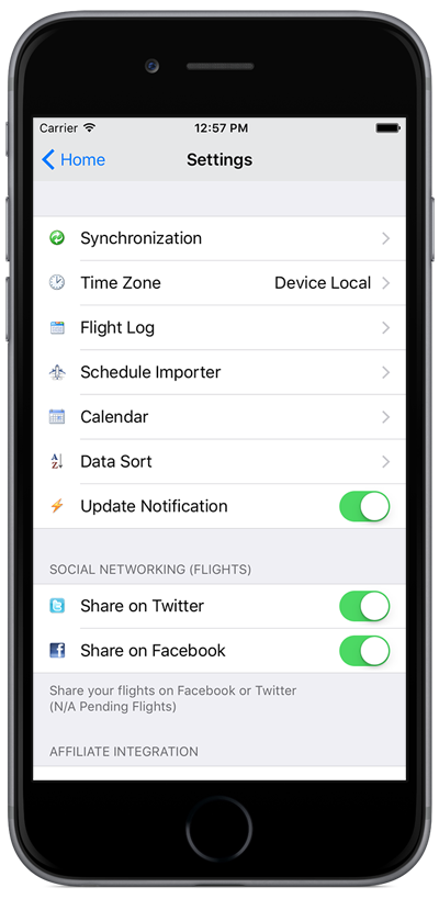 Logbook Pro Social Networking Settings for Facebook and Twitter