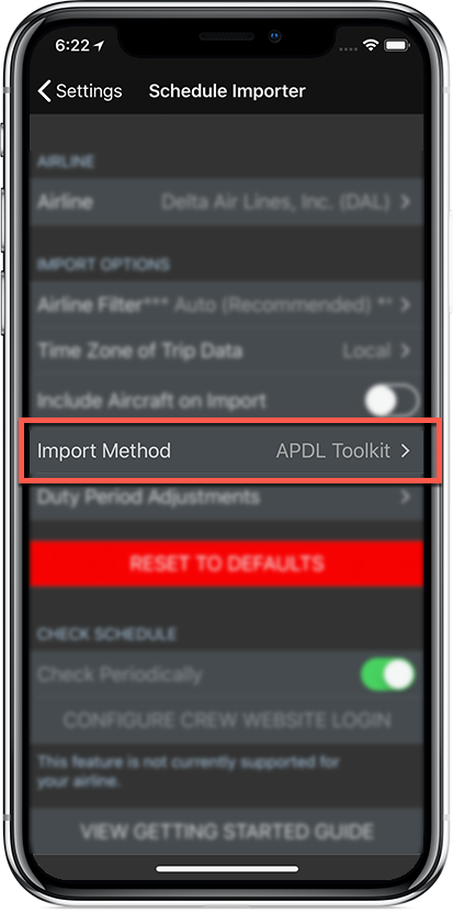 Schedule Importer Settings